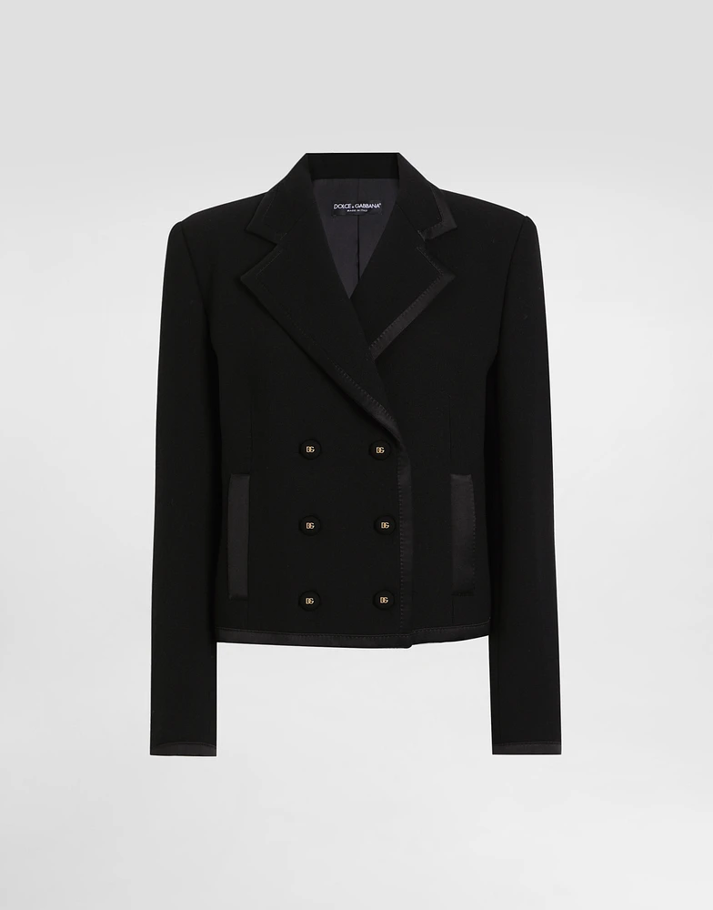 Short double-breasted wool crepe jacket