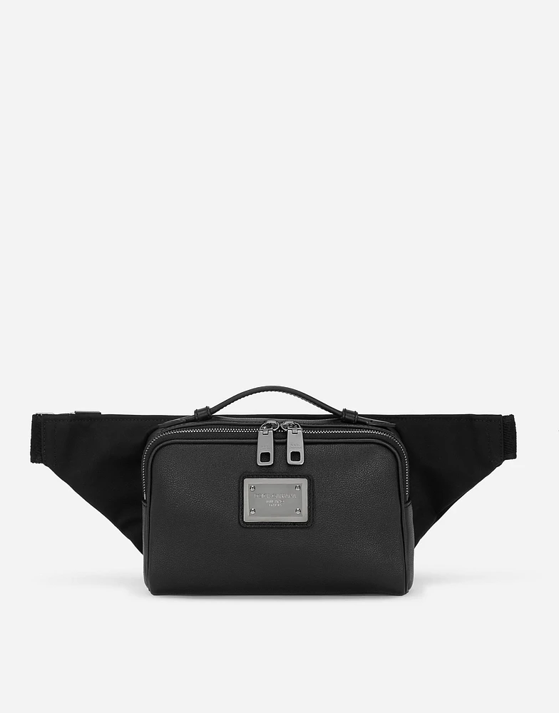 Grainy calfskin and nylon belt bag