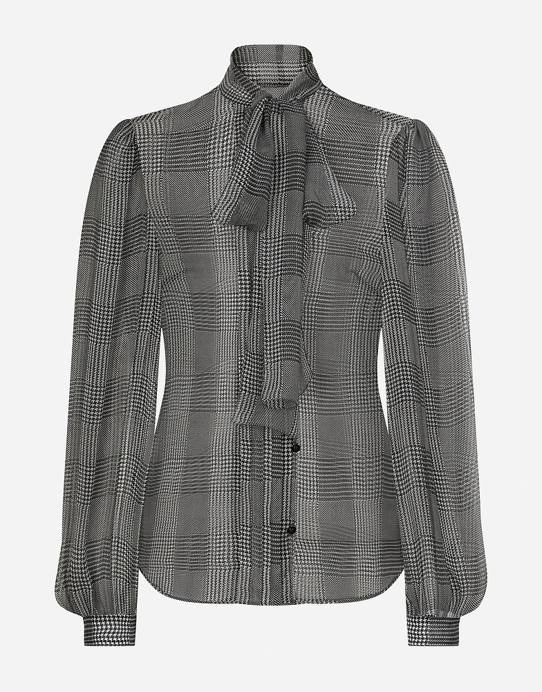 Silk chiffon shirt with glen plaid print