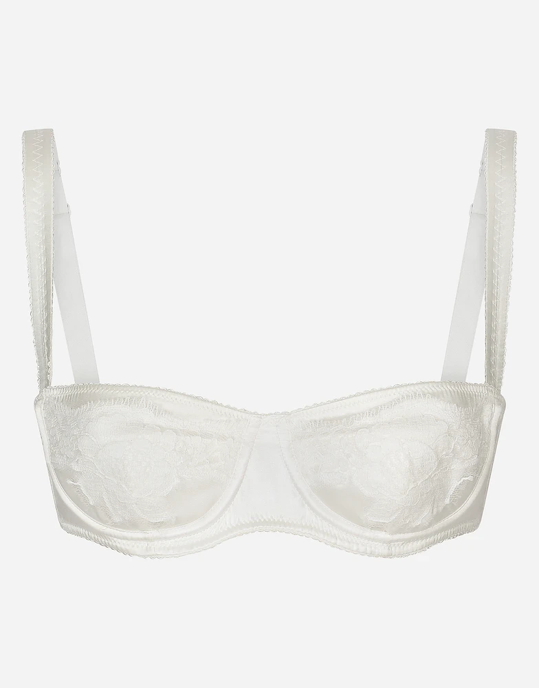Semi-padded satin balconette bra with lace