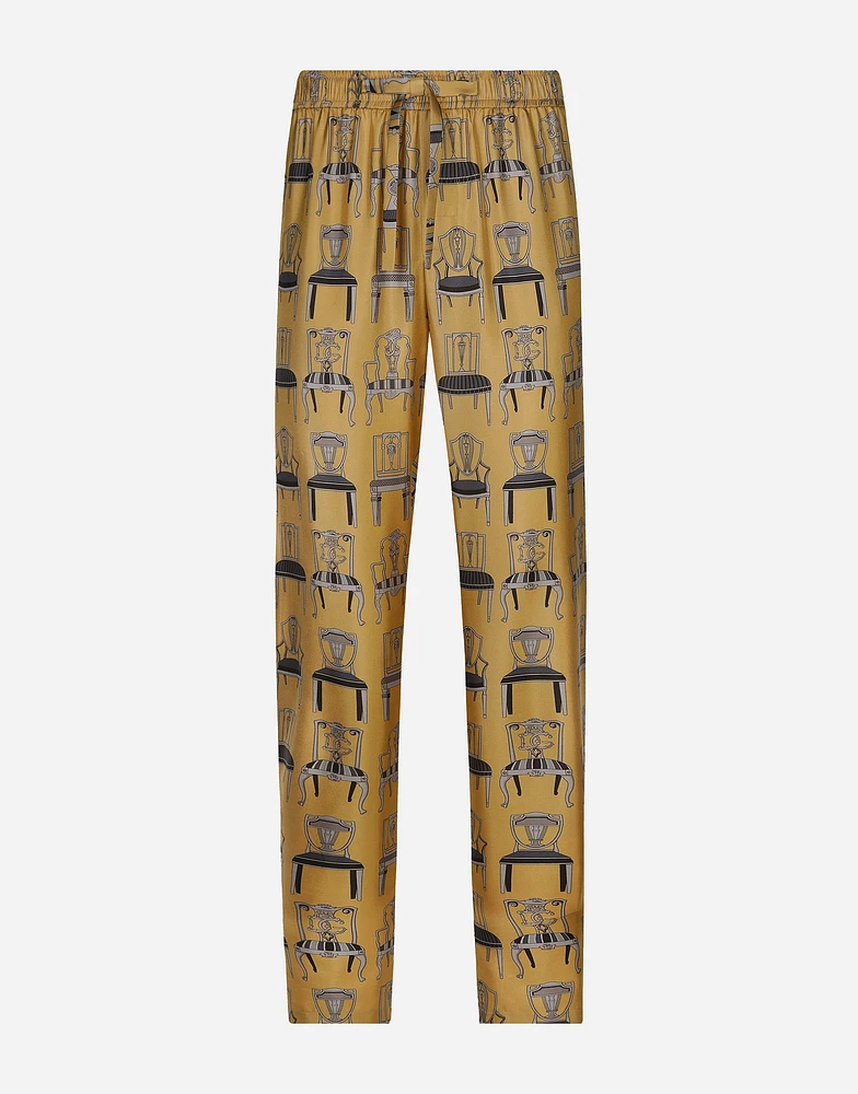Printed silk twill jogging pants
