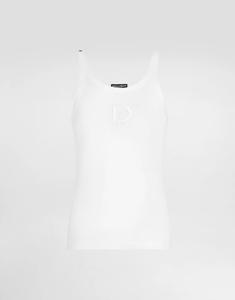 Fine-rib slim-fit singlet with embroidery