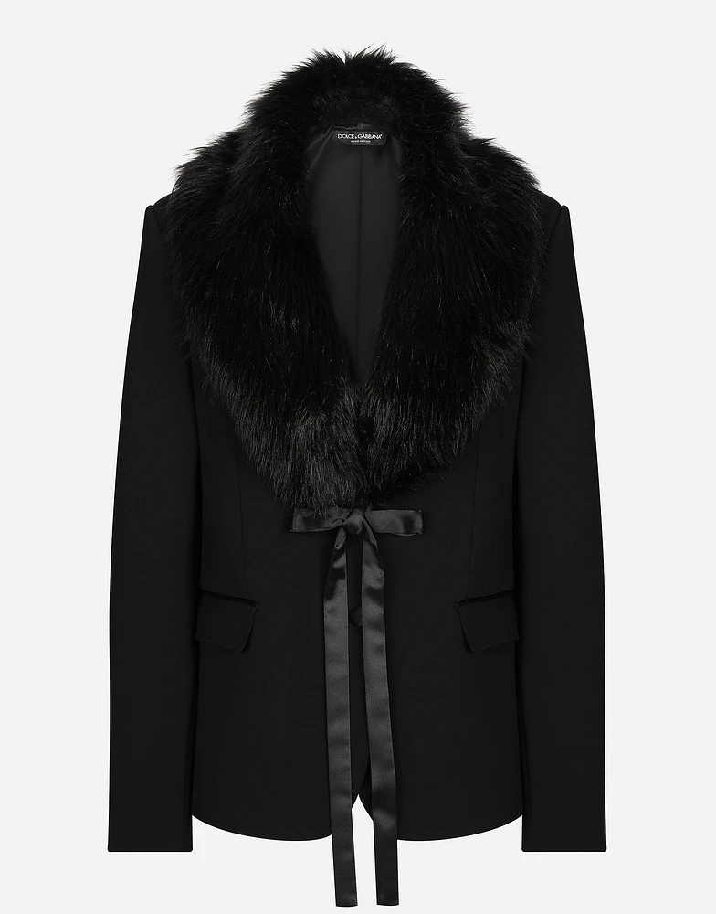 Wool jacket with faux fur collar