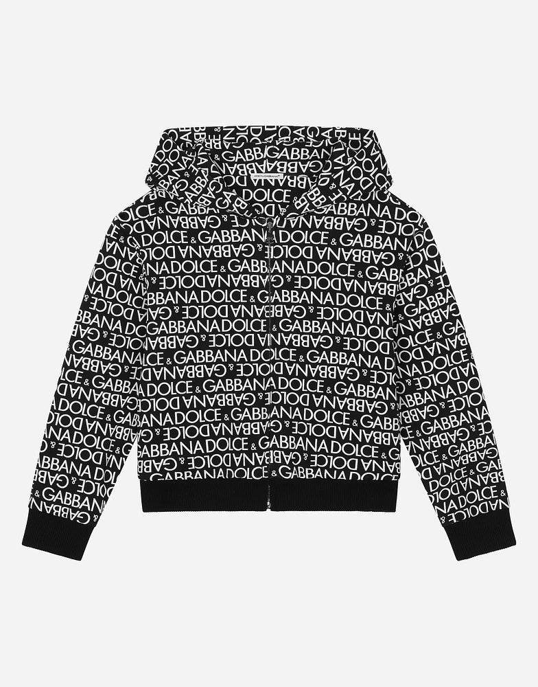 Zip-up hoodie with all-over logo print