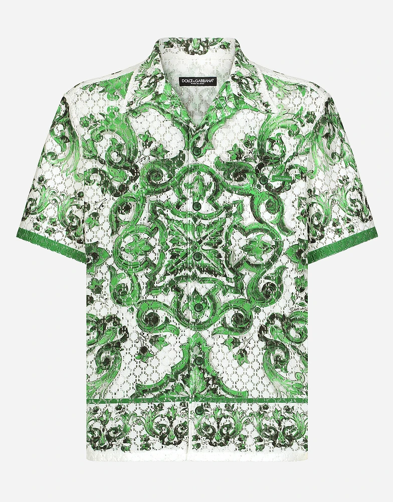 Majolica-print crochet Hawaiian shirt