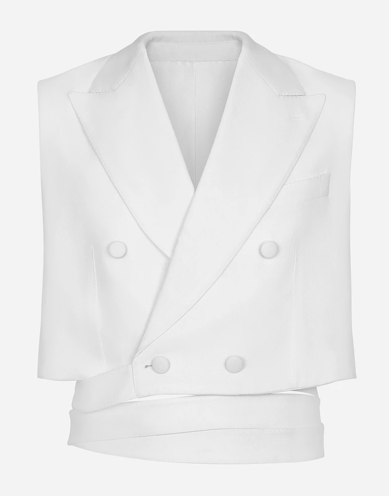 Belted cropped double-breasted wool waistcoat
