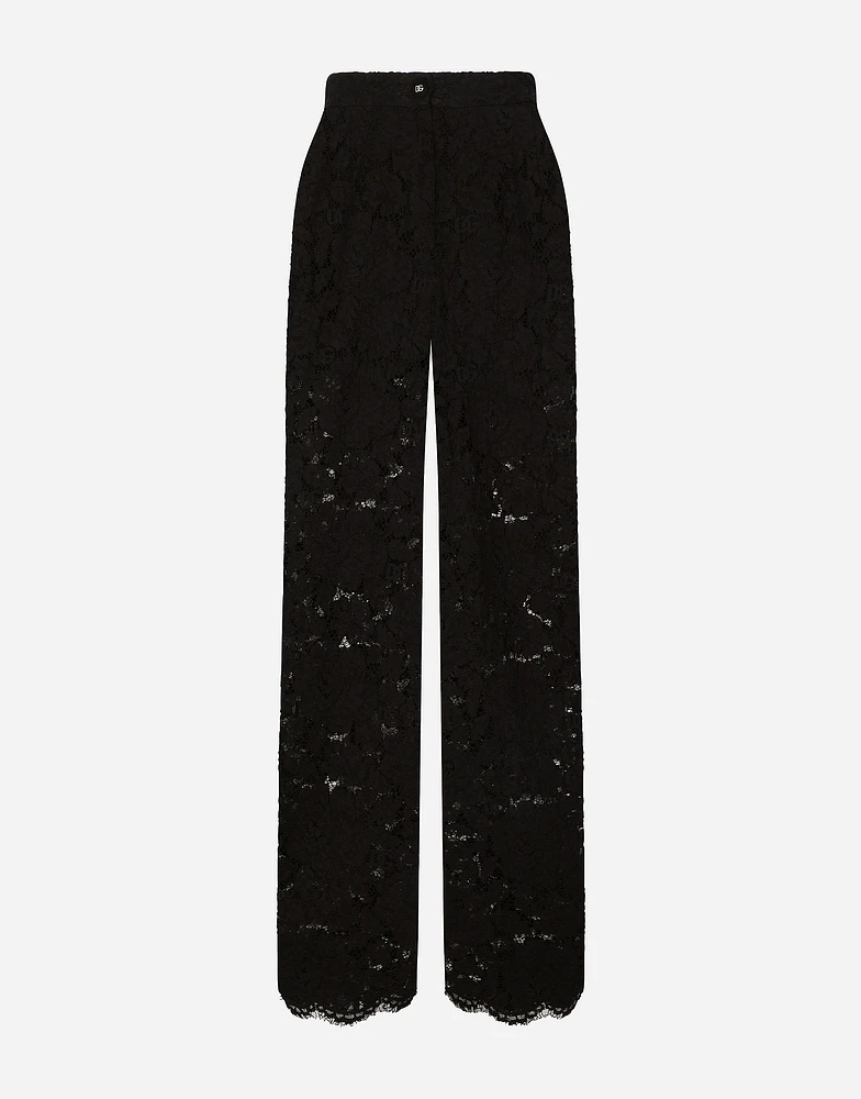 Flared floral cordonetto lace pants with DG logo