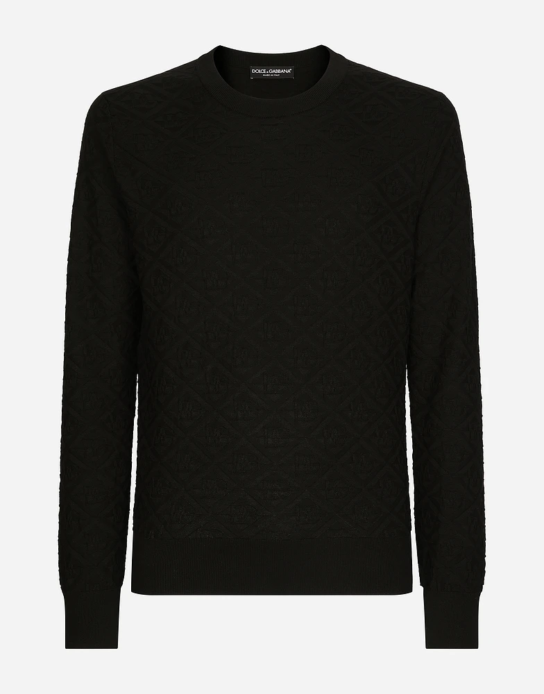 Silk round-neck sweater with all-over DG logo