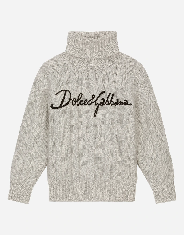 Wool cable-knit pullover with Dolce&Gabbana logo