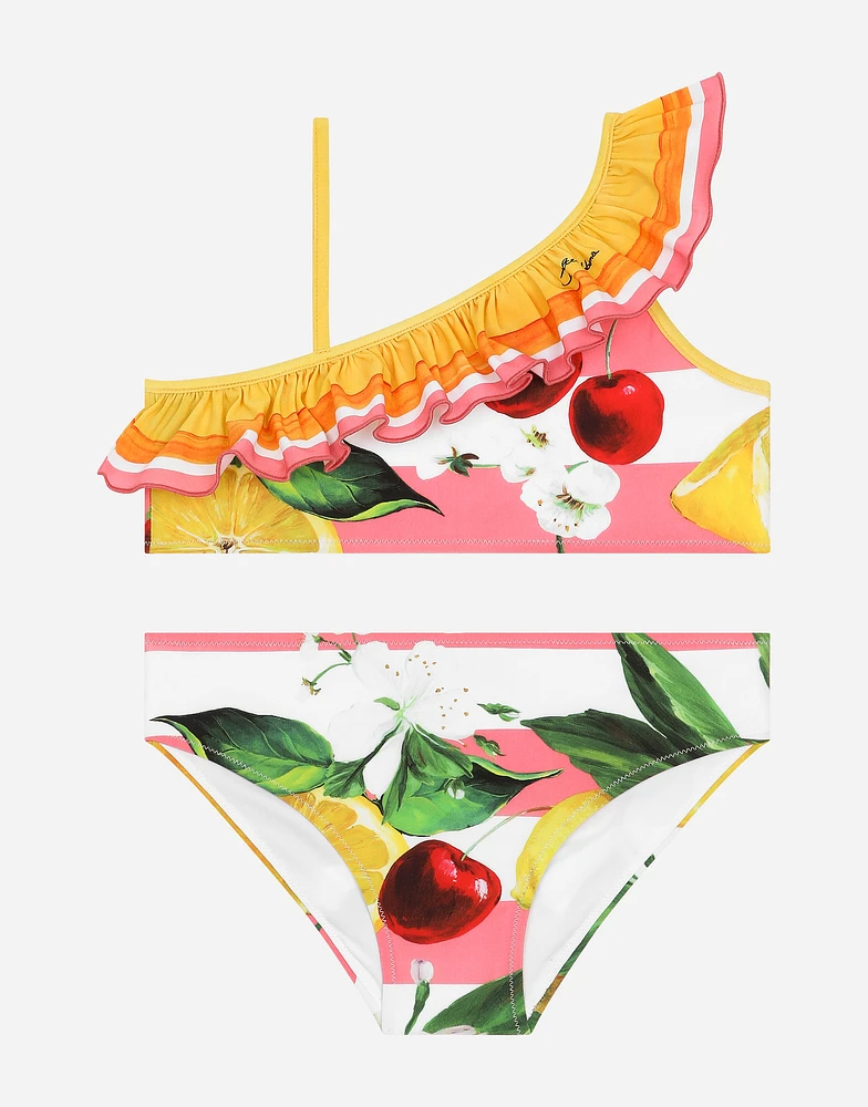 Spandex 2-piece swimsuit with lemon and cherry print