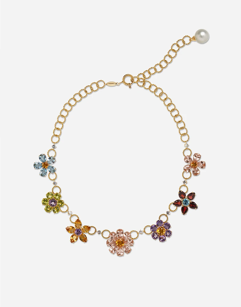 Spring Necklace 18-carat yellow gold and multicolored gems
