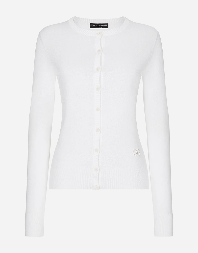 Silk round-neck cardigan