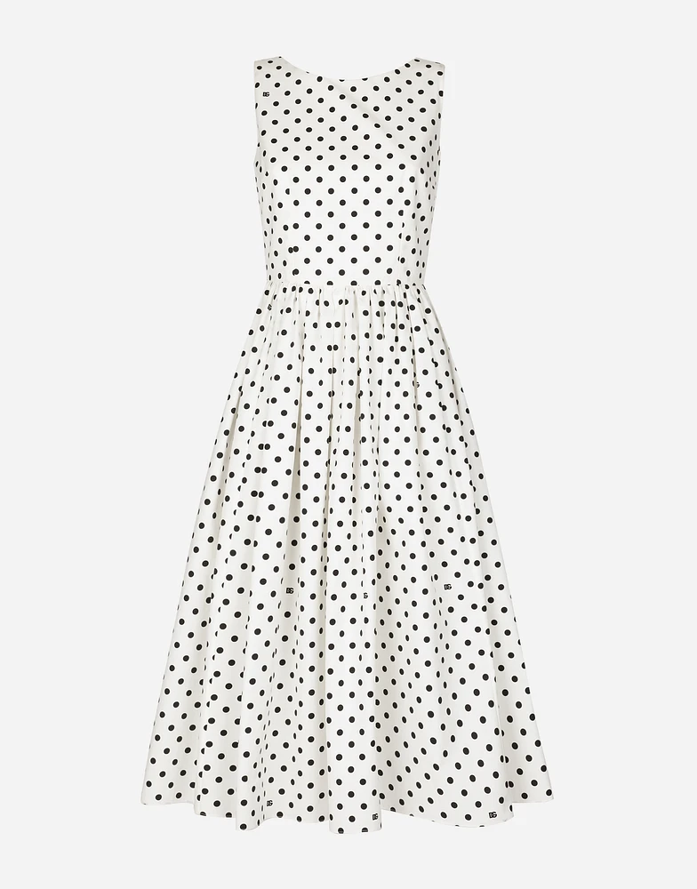 Cotton calf-length circle dress with polka-dot print