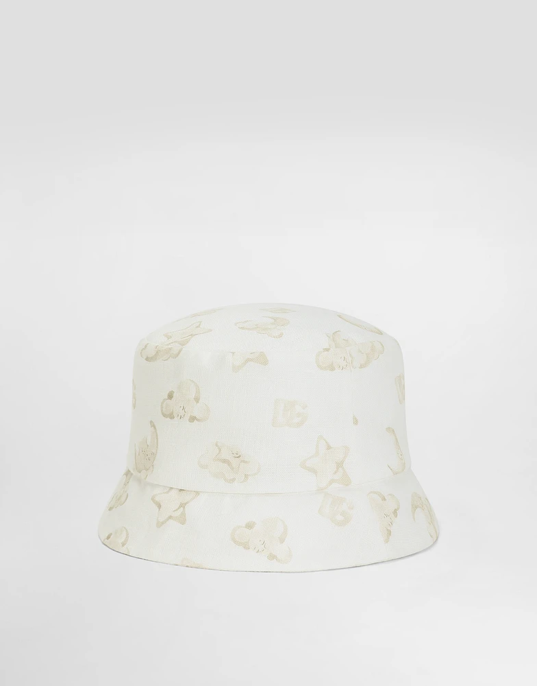 Fabric bucket hat with moon and stars print