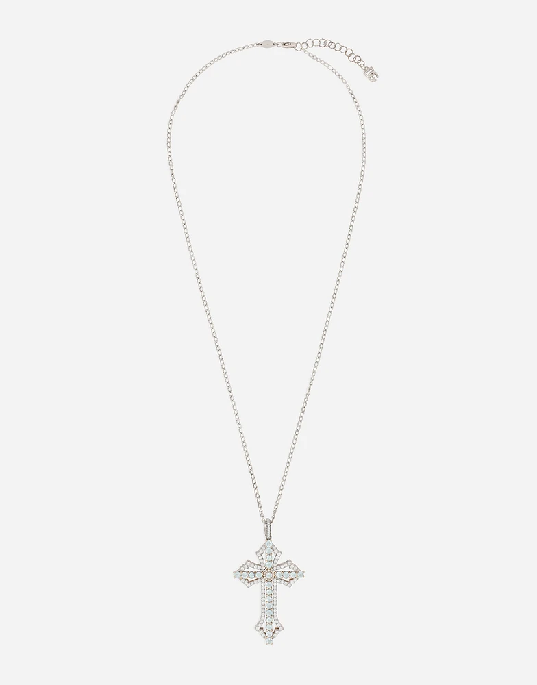 Cross Pendant 18-carat white gold, aquamarines, and diamonds