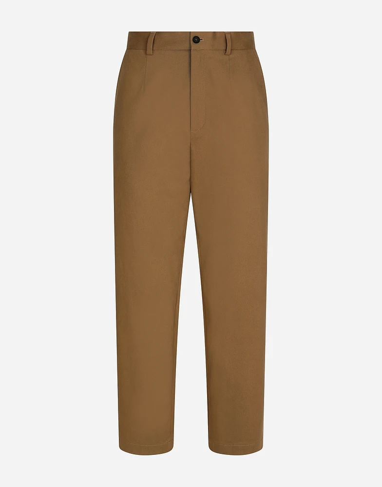 Stretch drill pants with logo label