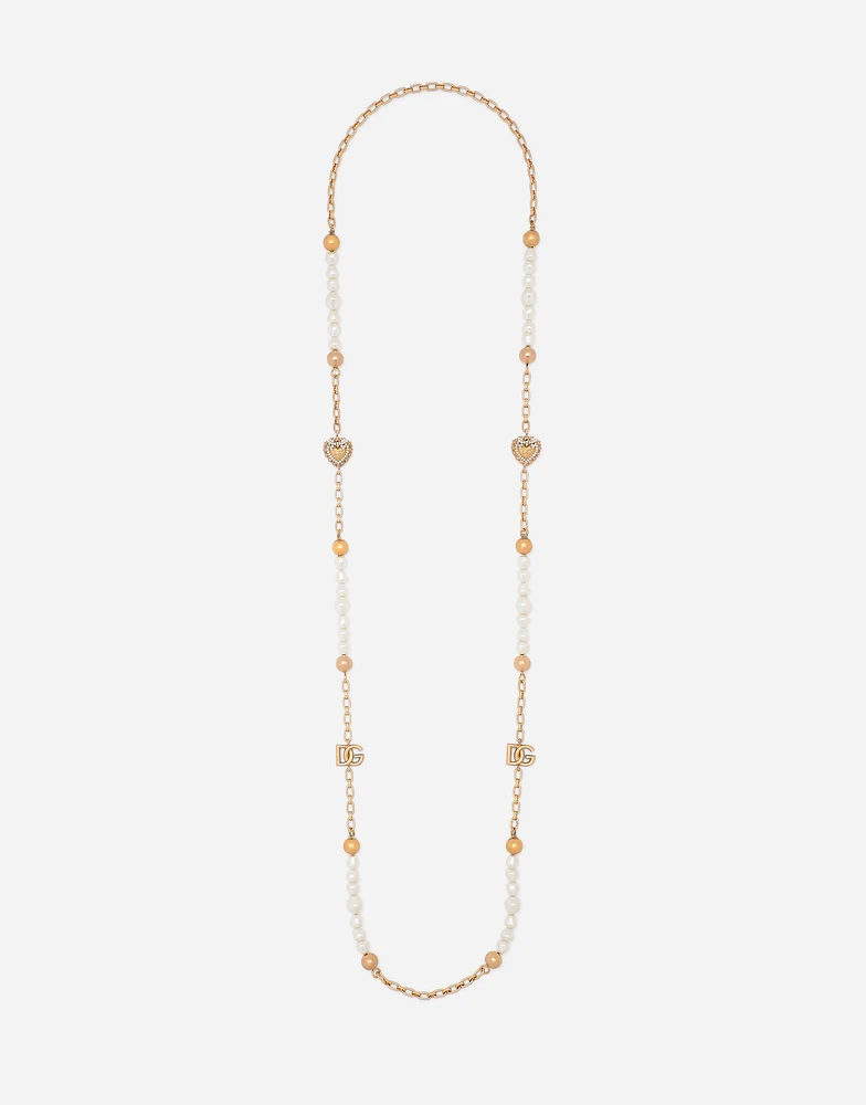 Sautoir chain with DG-logo beads and hearts
