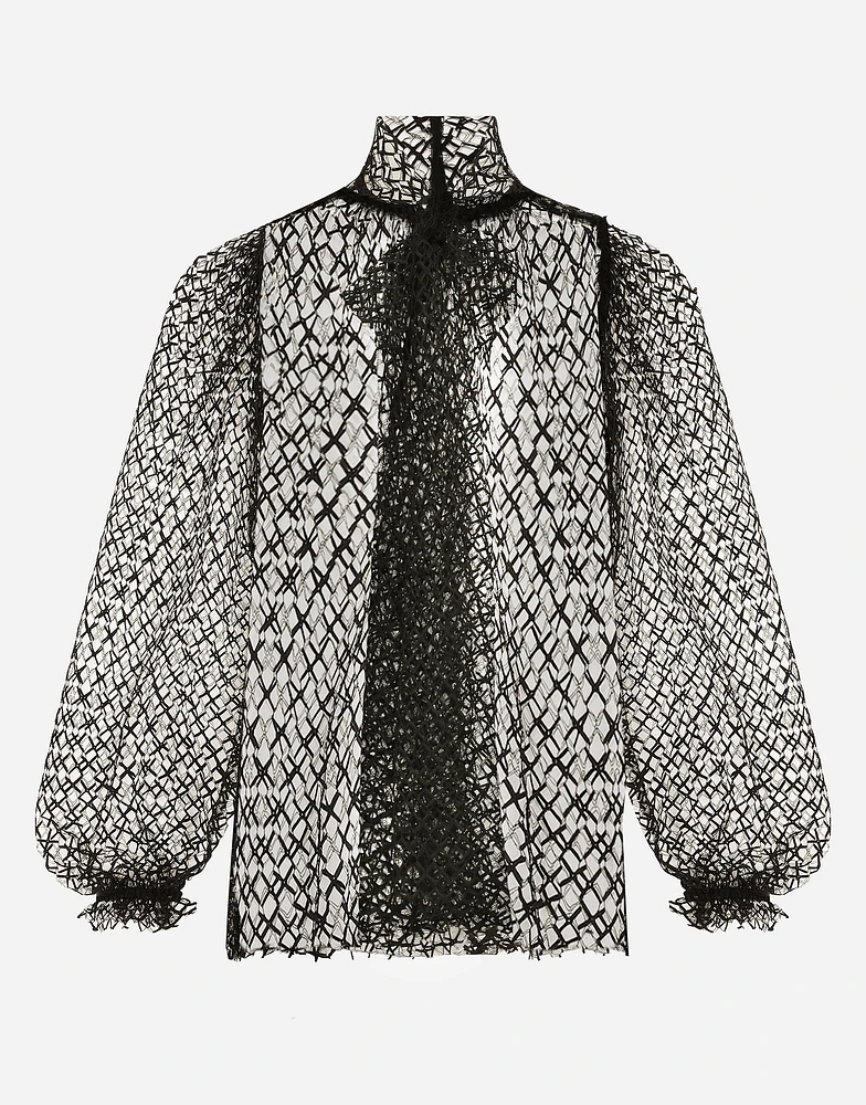 Mesh pussy-bow blouse