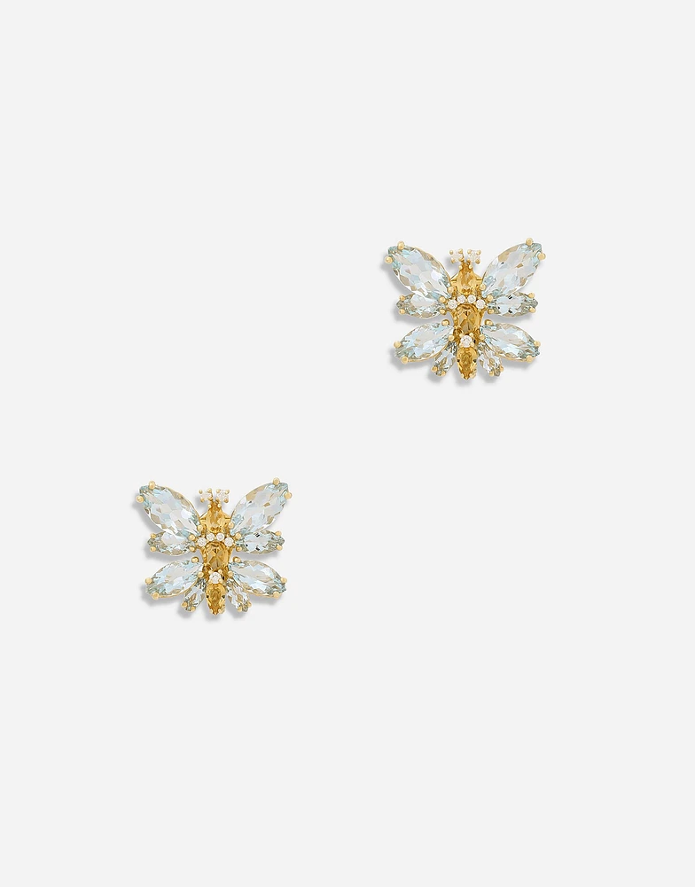 Butterfly Earrings 18-carat yellow gold and aquamarine