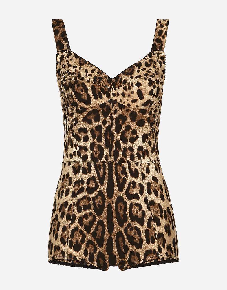 Leopard-print charmeuse bodysuit