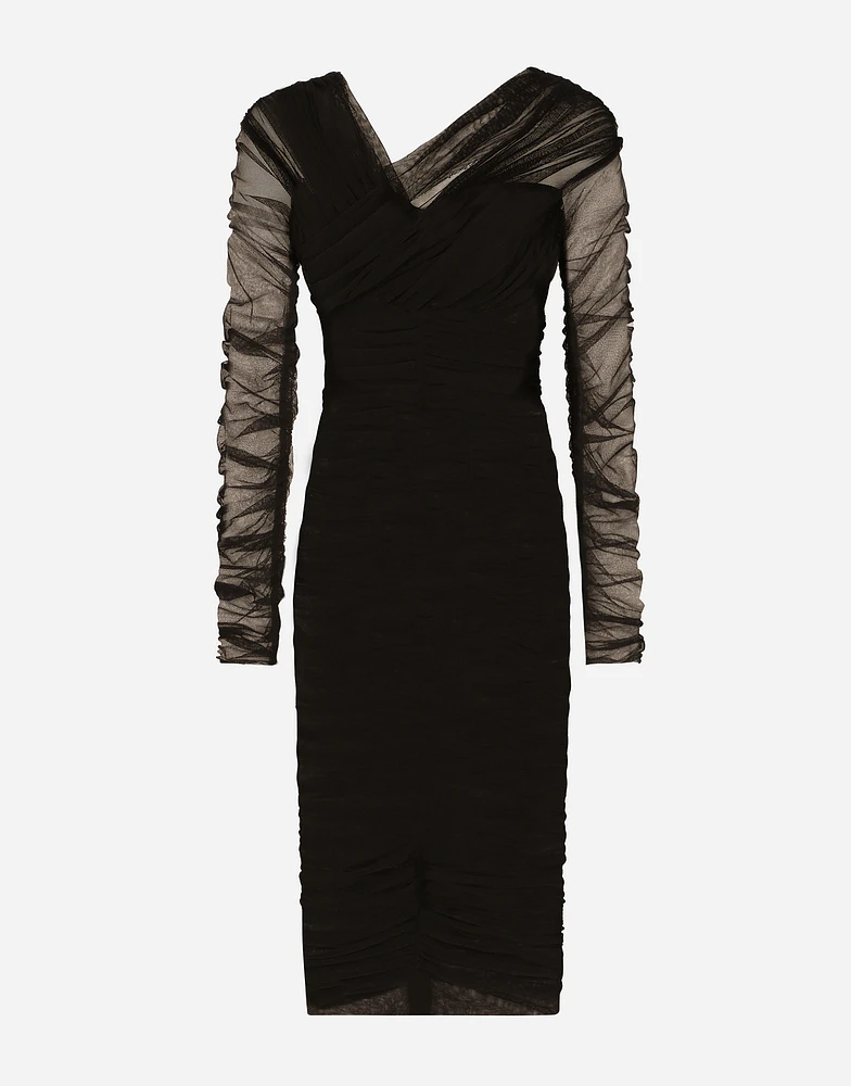 Draped midi dress in cotton tulle