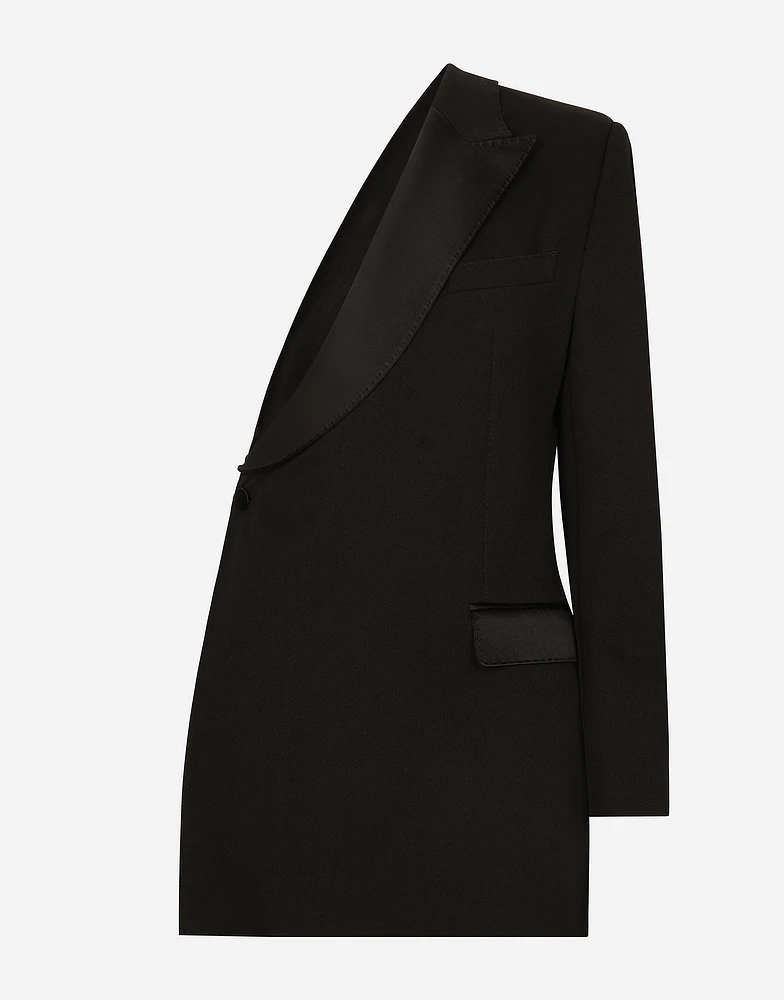One-shoulder wool gabardine jacket