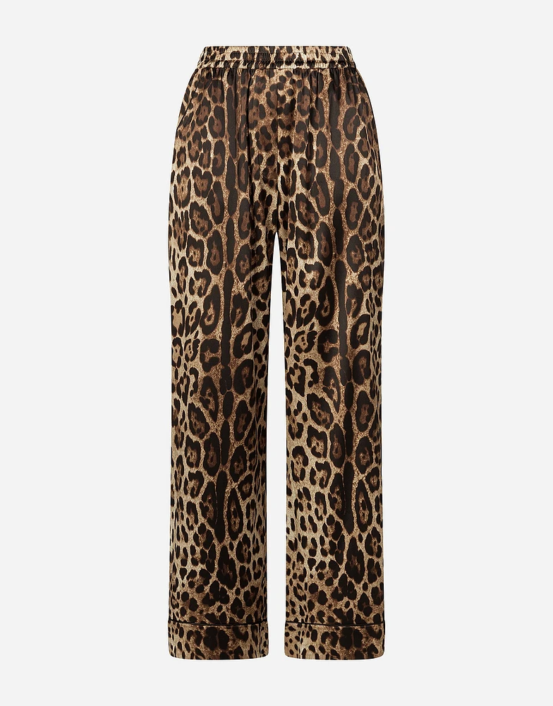 Leopard-print satin pajama pants