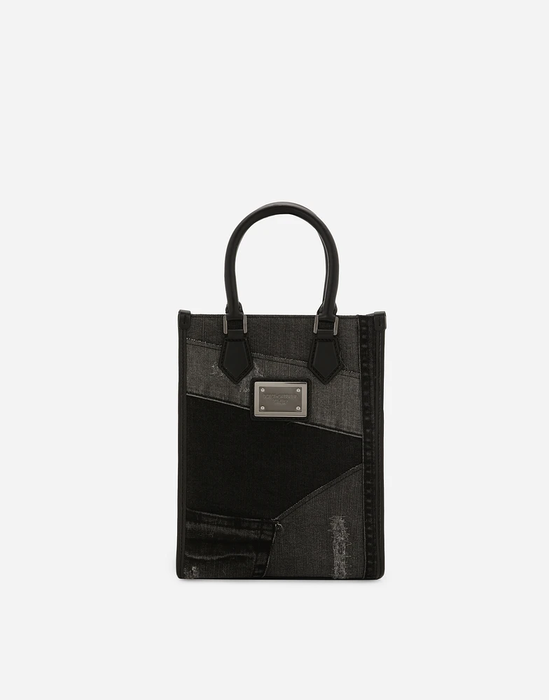 Small patchwork denim shopper