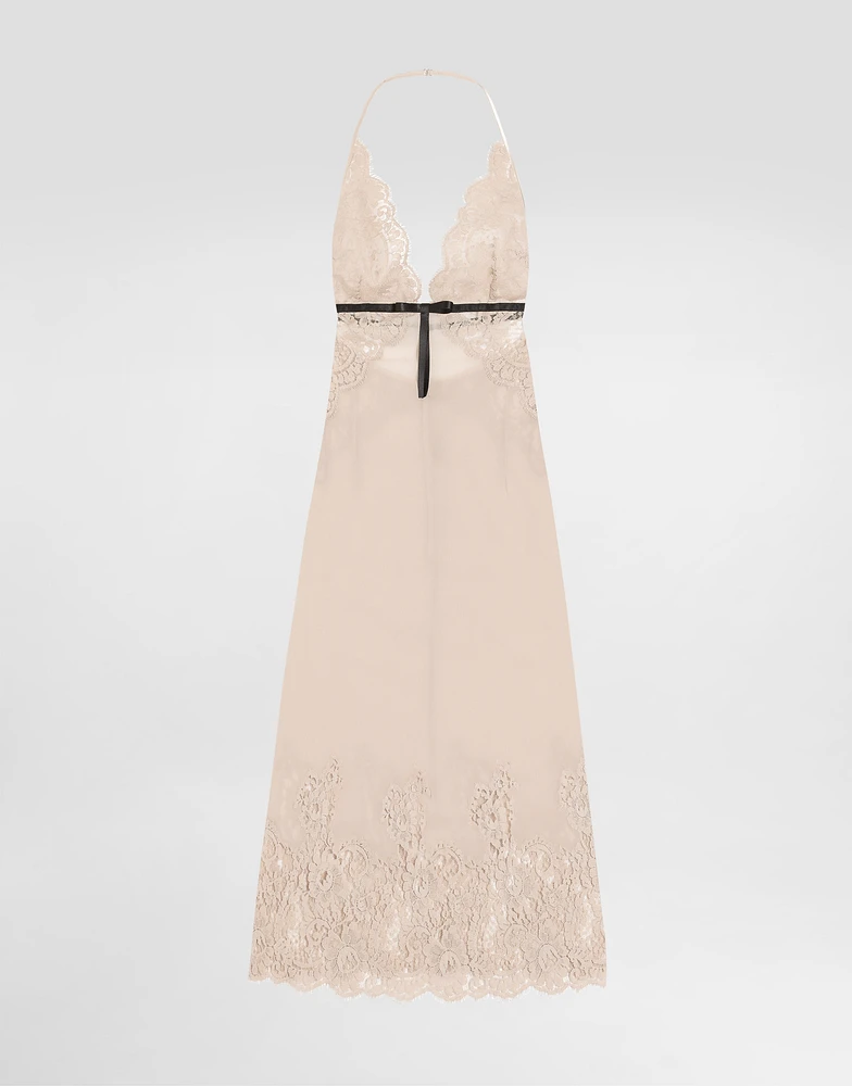 Georgette slip dress with lace details
