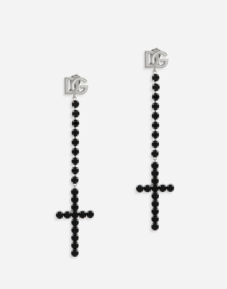 KIM DOLCE&GABBANA Long earrings with rhinestone-detailed crosses