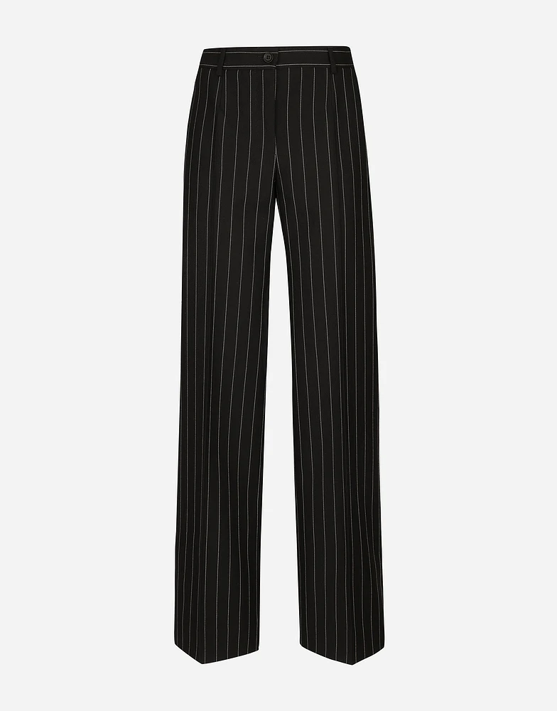Flared pinstripe woolen pants