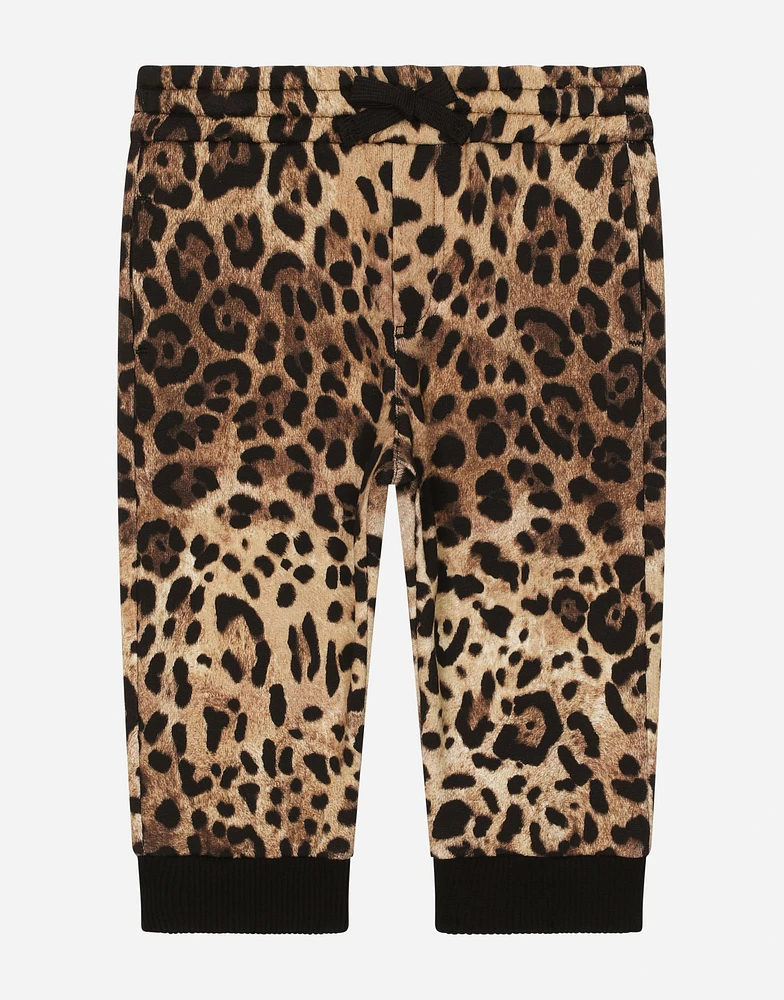 Jersey jogging pants with leopard print