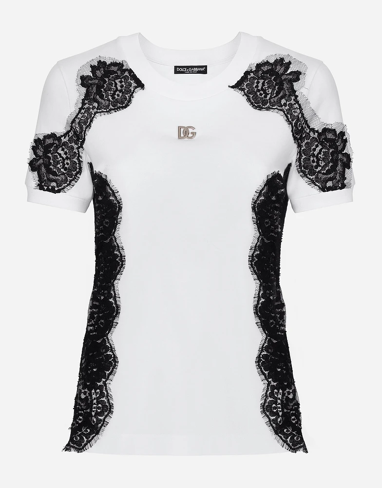 Jersey T-shirt with DG logo and lace inserts