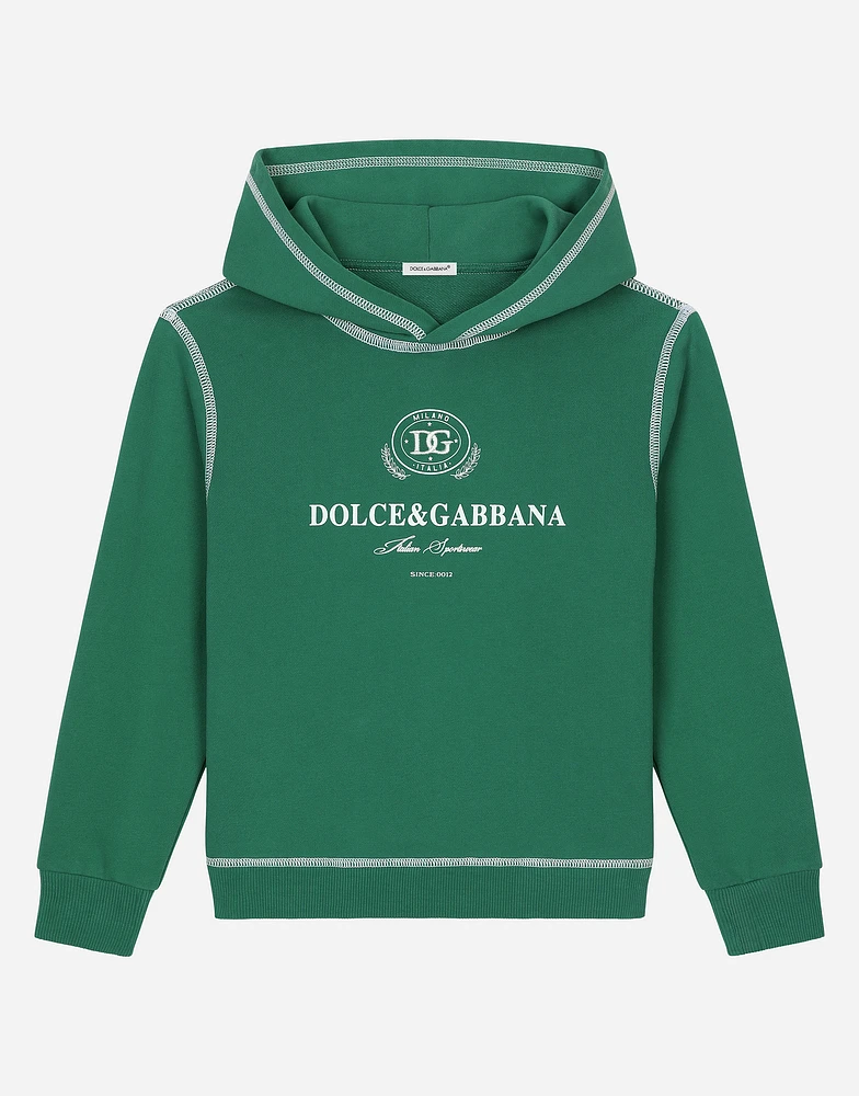 Jersey hoodie with contrasting stitching and Dolce&Gabbana logo