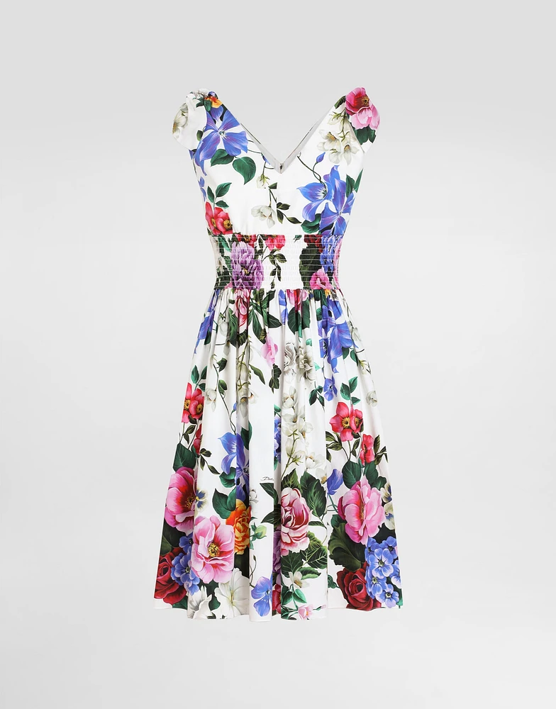 Cotton midi dress with floral print and tie details