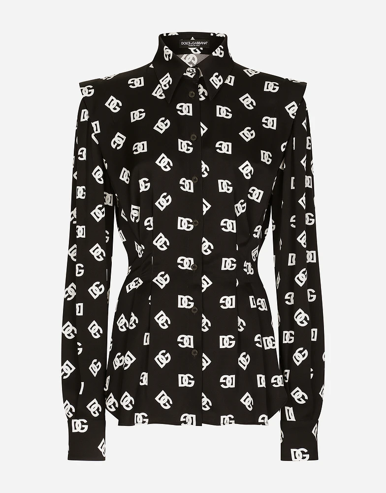 Charmeuse shirt with all-over DG logo print