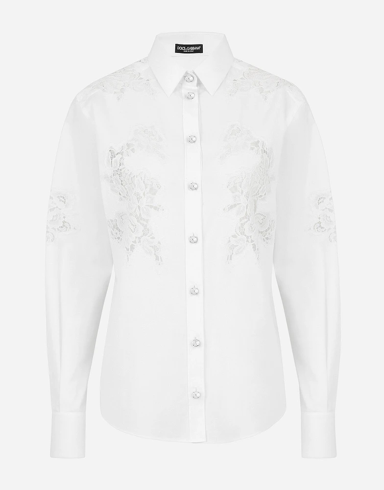 Poplin shirt with lace openwork
