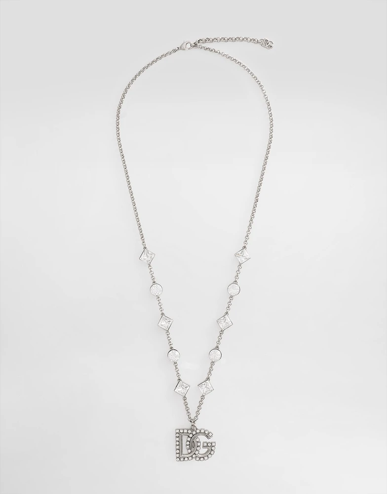Fine link necklace with rhinestone-detailed DG logo and accents