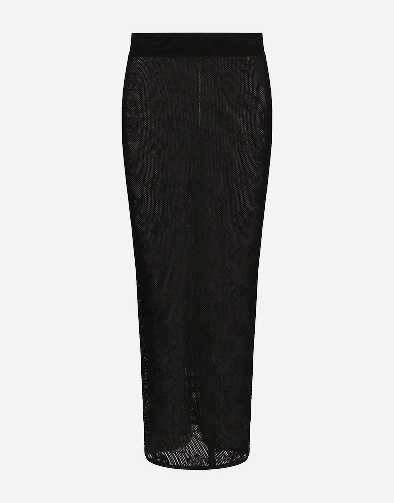 Mesh-stitch pencil skirt with jacquard DG logo