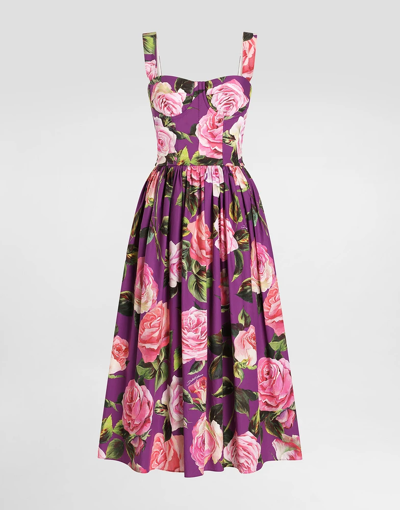 Short cotton dress with floral print and tie details