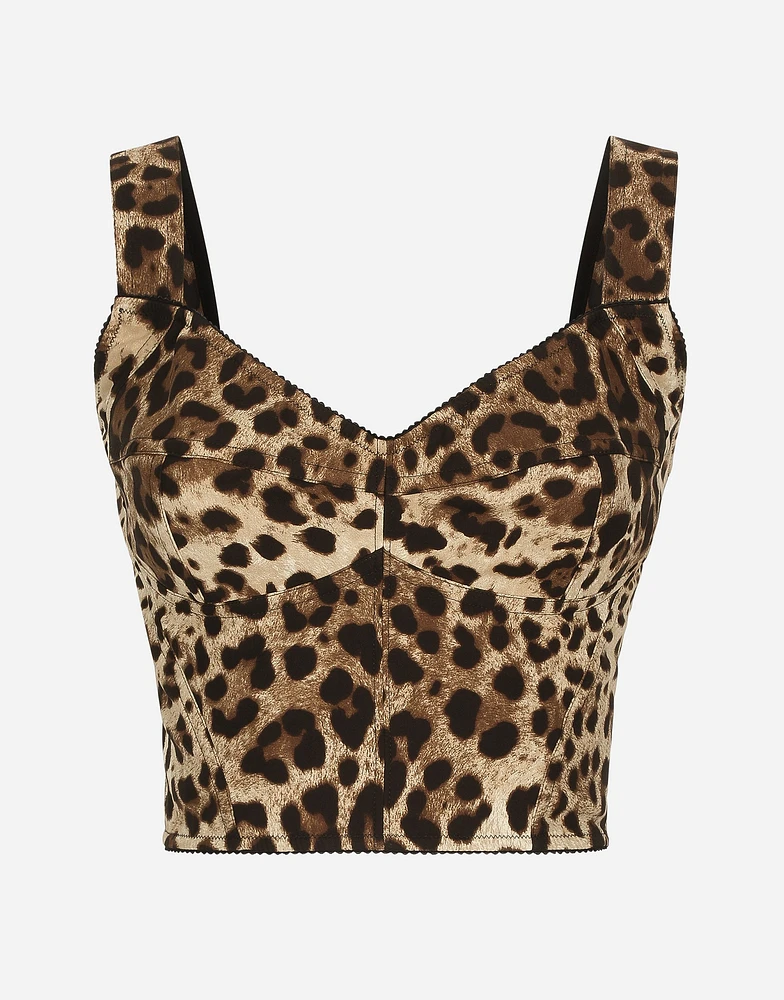 Leopard-print charmeuse bustier top