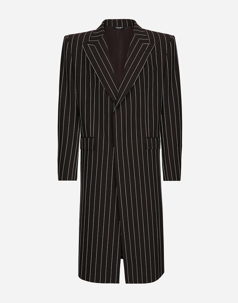 Single-breasted pinstripe wool coat