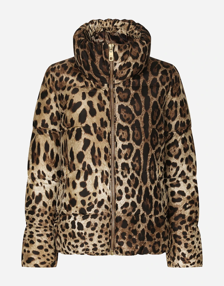 Padded leopard-print nylon jacket