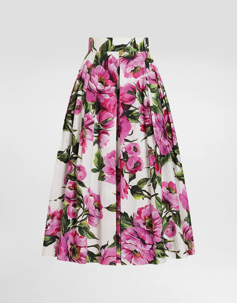 Peony-print cotton circle skirt