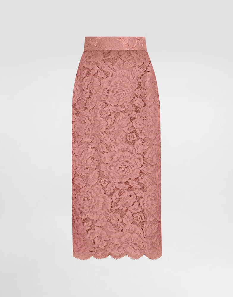 Logoed floral cordonet lace pencil skirt