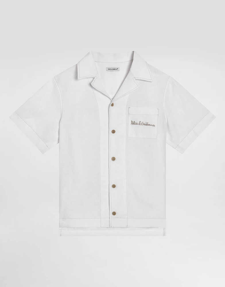 Non-stretch linen shirt with Dolce&Gabbana logo