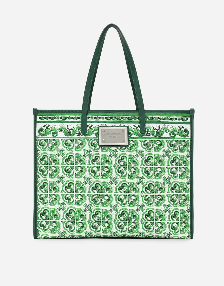 Large canvas shopper with majolica print