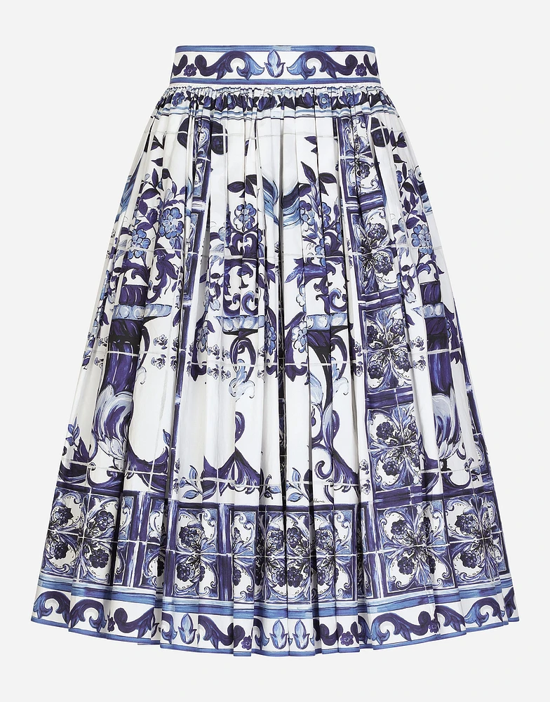 Poplin midi skirt with majolica print