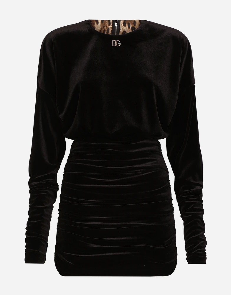 Short draped velvet dress with DG logo
