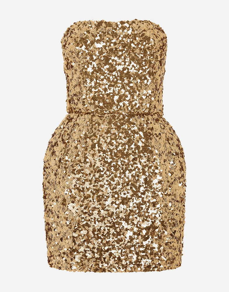 Short sequined strapless dress